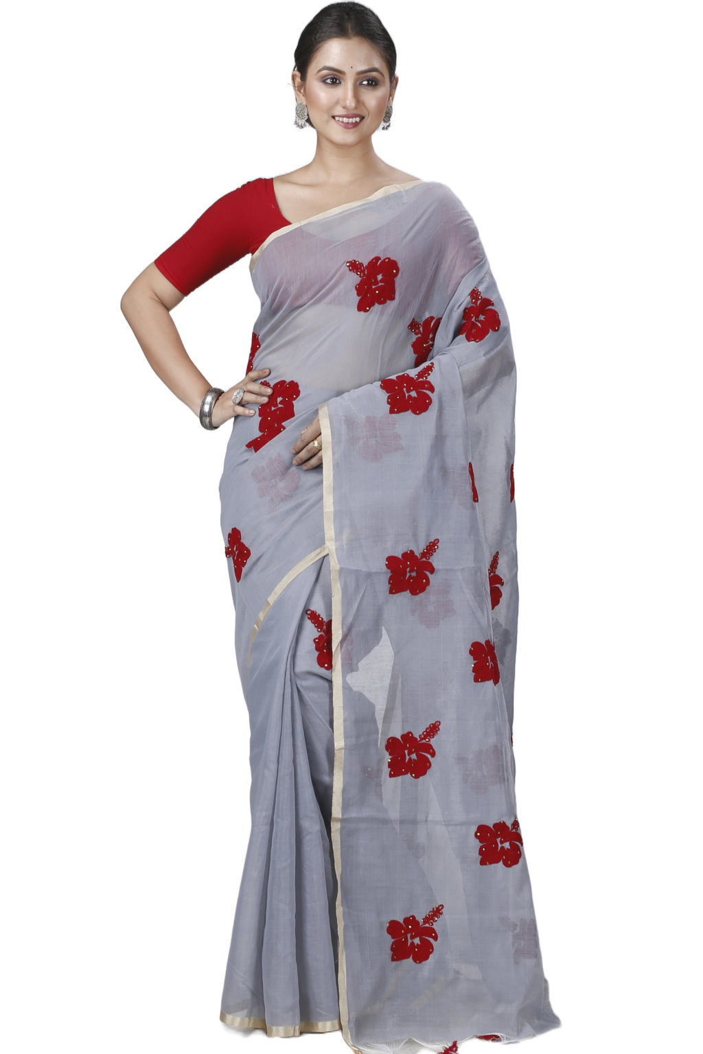 Ash Blended Cotton Joba Hand Loom Saree (1272)